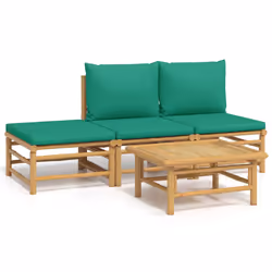 Set Salotto da Giardino 4pz con Cuscini Verdi Bambùcod mxl 124249