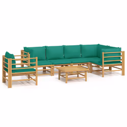 Set Salotto da Giardino 7pz con Cuscini Verdi Bambùcod mxl 124264 - Vista aggiuntiva 2
