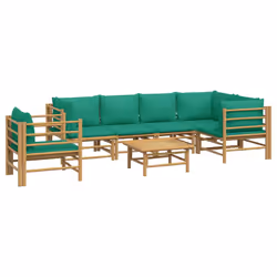 Set Salotto da Giardino 7pz con Cuscini Verdi Bambùcod mxl 124264 - Vista aggiuntiva 3