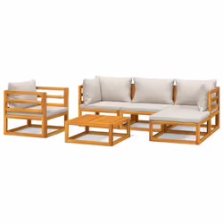 Set Salotto Giardino 6pz Cuscini Grigio Chiaro Legno Massellocod mxl 124285 - Vista aggiuntiva 2