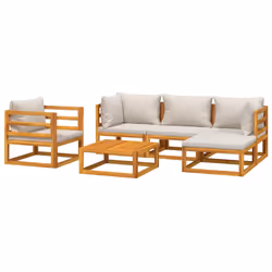 Set Salotto Giardino 6pz Cuscini Grigio Chiaro Legno Massellocod mxl 124285 - Vista aggiuntiva 3
