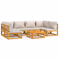 Set Salotto Giardino 7pz Cuscini Grigio Chiaro Legno Massellocod mxl 100312