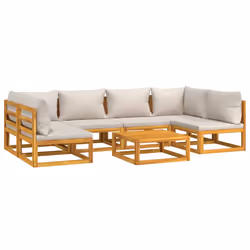 Set Salotto Giardino 7pz Cuscini Grigio Chiaro Legno Massellocod mxl 100312