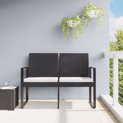 Panca da Giardino a 2 Posti con Cuscini in Rattan PP Nerocod mxl 94672