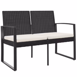 Panca da Giardino a 2 Posti con Cuscini in Rattan PP Nerocod mxl 94672