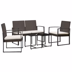 Set da Pranzo da Giardino 5 pz con Cuscini in PP Rattan Marronecod mxl 95652