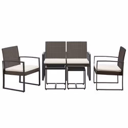 Set da Pranzo da Giardino 5 pz con Cuscini in PP Rattan Marronecod mxl 95652