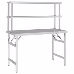 Tavolo Lavoro Cucina con Ripiano 120x60x145 cm Acciaio Inoxcod mxl 117719 - Vista aggiuntiva 3