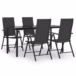 vidaXL Set da Pranzo da Giardino 5 pz Nero in Polyrattan - Vista aggiuntiva 2