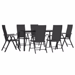 vidaXL Set da Pranzo da Giardino 7 pz Nero in Polyrattan - Vista aggiuntiva 3