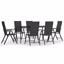 vidaXL Set da Pranzo da Giardino 7 pz Nero in Polyrattan - Vista aggiuntiva 2