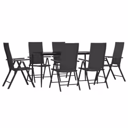 vidaXL Set da Pranzo da Giardino 7 pz Nero in Polyrattan - Vista aggiuntiva 3
