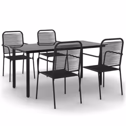 vidaXL Set da Pranzo da Giardino 5 pz Nero Corda di Cotone e Acciaio - Vista aggiuntiva 2