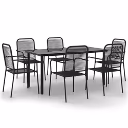 vidaXL Set da Pranzo da Giardino 7 pz Nero Corda di Cotone e Acciaio - Vista aggiuntiva 2