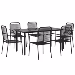 vidaXL Set da Pranzo da Giardino 7 pz Nero Corda di Cotone e Acciaio - Vista aggiuntiva 3