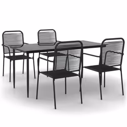 vidaXL Set da Pranzo da Giardino 5 pz Nero Corda di Cotone e Acciaio - Vista aggiuntiva 2