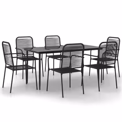 vidaXL Set da Pranzo da Giardino 7 pz Nero Corda di Cotone e Acciaio - Vista aggiuntiva 2