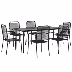 vidaXL Set da Pranzo da Giardino 7 pz Nero Corda di Cotone e Acciaio - Vista aggiuntiva 3