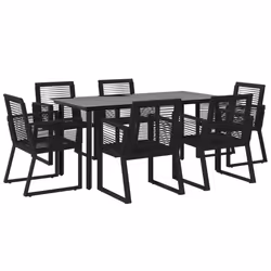 vidaXL Set da Pranzo da Giardino 7 pz Nero in Rattan PVC - Vista aggiuntiva 3