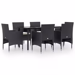 vidaXL Set da Pranzo da Giardino 7 pz con Cuscini Nero - Vista aggiuntiva 2