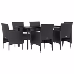 vidaXL Set da Pranzo da Giardino 7 pz con Cuscini Nero - Vista aggiuntiva 3
