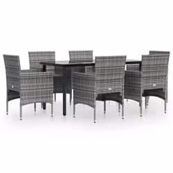 vidaXL Set da Pranzo da Giardino 7 pz con Cuscini Grigio e Nero - Vista aggiuntiva 2