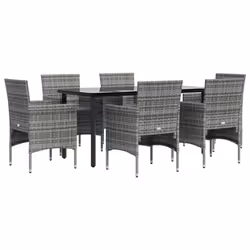 vidaXL Set da Pranzo da Giardino 7 pz con Cuscini Grigio e Nero - Vista aggiuntiva 3