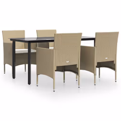 vidaXL Set da Pranzo da Giardino 5 pz con Cuscini Beige e Nero - Vista aggiuntiva 2