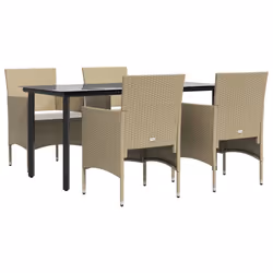 vidaXL Set da Pranzo da Giardino 5 pz con Cuscini Beige e Nero - Vista aggiuntiva 3