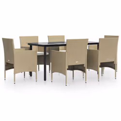 vidaXL Set da Pranzo da Giardino 7 pz con Cuscini Beige e Nero - Vista aggiuntiva 2