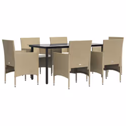 vidaXL Set da Pranzo da Giardino 7 pz con Cuscini Beige e Nero - Vista aggiuntiva 3