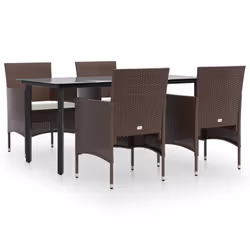 vidaXL Set da Pranzo da Giardino 5 pz con Cuscini Marrone e Nero - Vista aggiuntiva 2