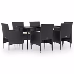 vidaXL Set da Pranzo da Giardino 7 pz con Cuscini Nero - Vista aggiuntiva 2