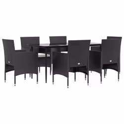 vidaXL Set da Pranzo da Giardino 7 pz con Cuscini Nero - Vista aggiuntiva 3