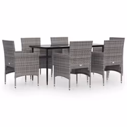 vidaXL Set da Pranzo da Giardino 7 pz con Cuscini Grigio e Nero - Vista aggiuntiva 2