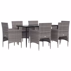 vidaXL Set da Pranzo da Giardino 7 pz con Cuscini Grigio e Nero - Vista aggiuntiva 3