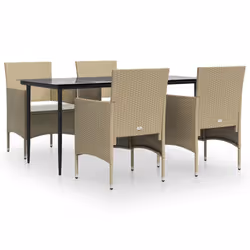 vidaXL Set da Pranzo da Giardino 5 pz con Cuscini Beige e Nero - Vista aggiuntiva 2