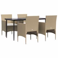 vidaXL Set da Pranzo da Giardino 5 pz con Cuscini Beige e Nero - Vista aggiuntiva 3