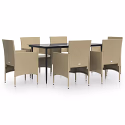 vidaXL Set da Pranzo da Giardino 7 pz con Cuscini Beige e Nero - Vista aggiuntiva 2