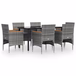 vidaXL Set da Pranzo da Giardino 7 pz con Cuscini Grigio e Nero - Vista aggiuntiva 2