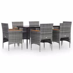 vidaXL Set da Pranzo da Giardino 7 pz con Cuscini Grigio e Nero - Vista aggiuntiva 2