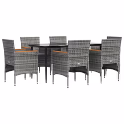 vidaXL Set da Pranzo da Giardino 7 pz con Cuscini Grigio e Nero - Vista aggiuntiva 3