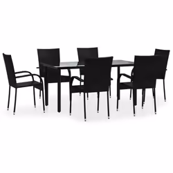 vidaXL Set da Pranzo da Giardino 7 pz Nero in Polyrattan - Vista aggiuntiva 2