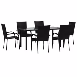vidaXL Set da Pranzo da Giardino 7 pz Nero in Polyrattan - Vista aggiuntiva 3