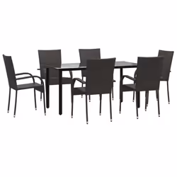 vidaXL Set da Pranzo da Giardino 7 pz Marrone in Polyrattan - Vista aggiuntiva 3