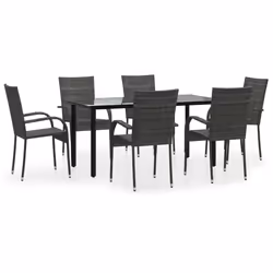vidaXL Set da Pranzo da Giardino 7 pz Grigio in Polyrattan - Vista aggiuntiva 2