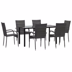 vidaXL Set da Pranzo da Giardino 7 pz Grigio in Polyrattan - Vista aggiuntiva 3