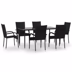 vidaXL Set da Pranzo da Giardino 7 pz Nero in Polyrattan - Vista aggiuntiva 2