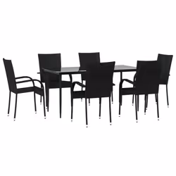 vidaXL Set da Pranzo da Giardino 7 pz Nero in Polyrattan - Vista aggiuntiva 3