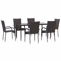 vidaXL Set da Pranzo da Giardino 7 pz Marrone in Polyrattan - Vista aggiuntiva 2